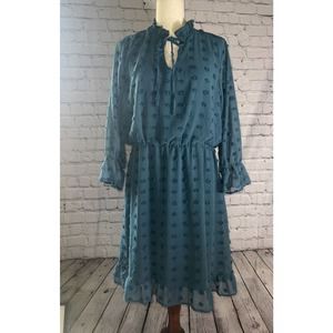 Tacera Swiss Dot Ruffled Me Mid Length Long Sleeve Dress Womens L EUC